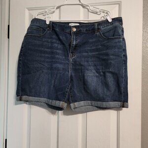 Lane bryant mid rise shorts cuffed denim shorts dark wash blue - 18